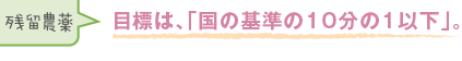 残留農薬 目標は、「国の基準の10分の1以下」。 